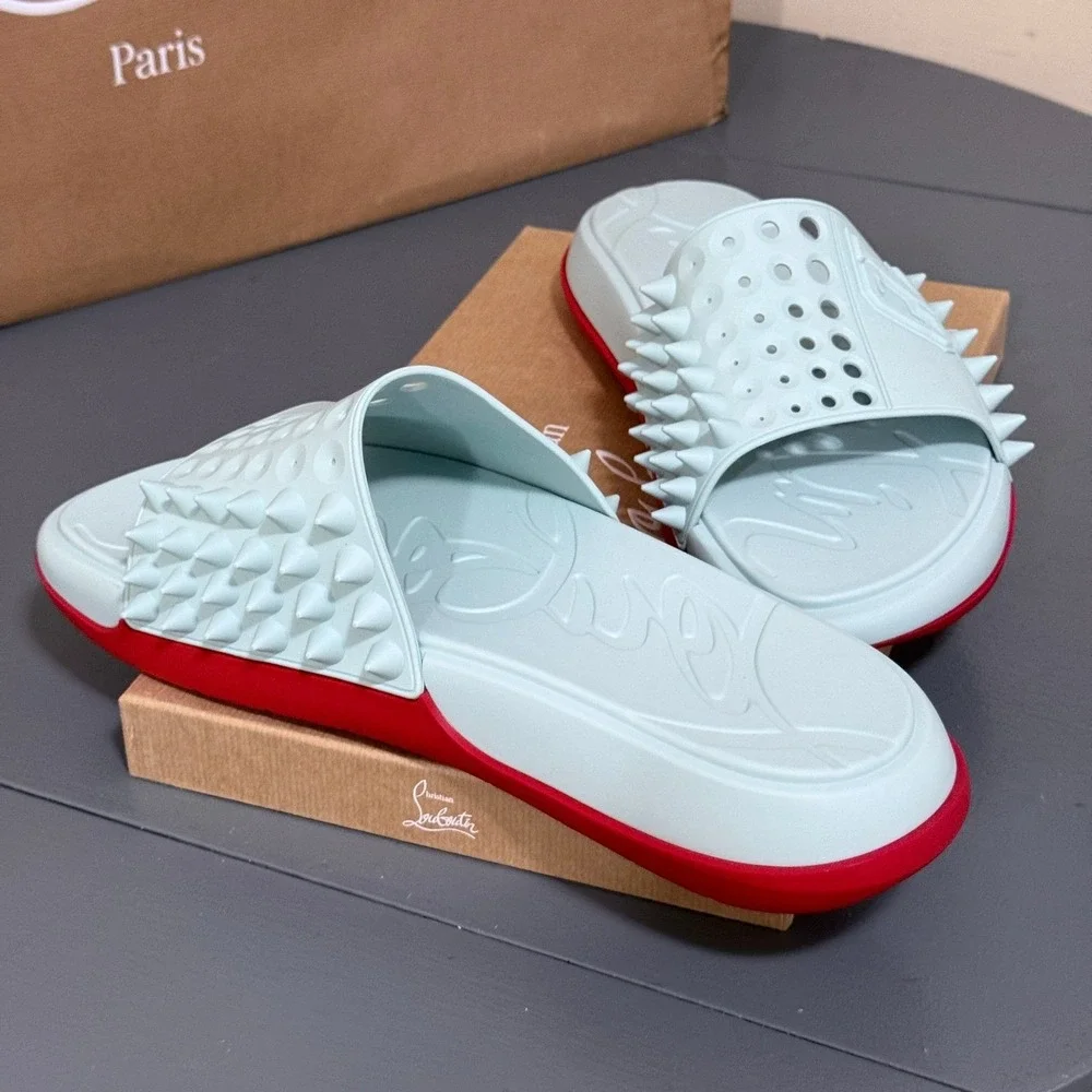 Christian Louboutin 1240945 Take It Easy Iceberg Blue Rubber Slide Sandal, 44 - Picture 10 of 15